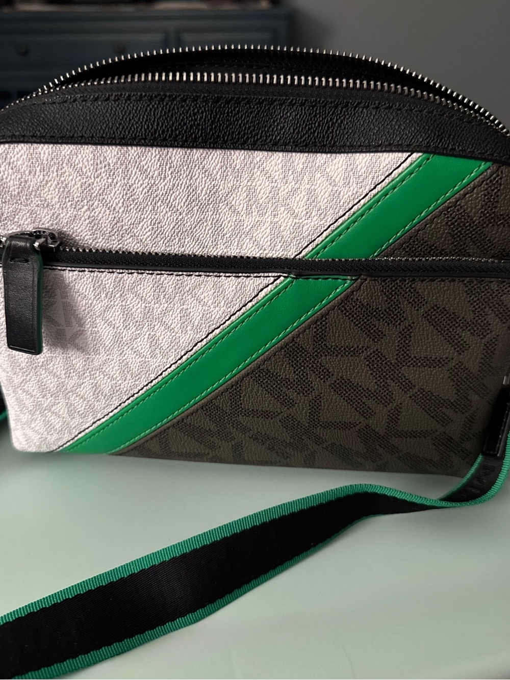Michael Kors  White, Black & Green Colorblock Crossbody Bag